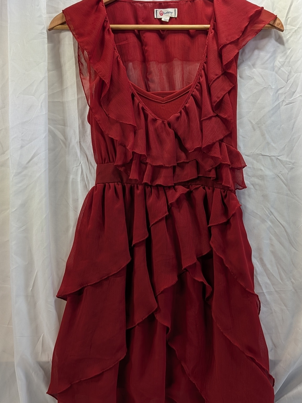 Olsenboye YTK Boho Style Red Ruffle Sheer Tiered V-Neck 2 Piece Tank Set Size 5